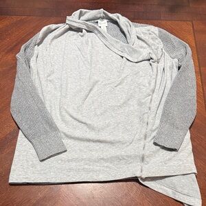 Gray Women's Sweater with Ribbed Sleeves